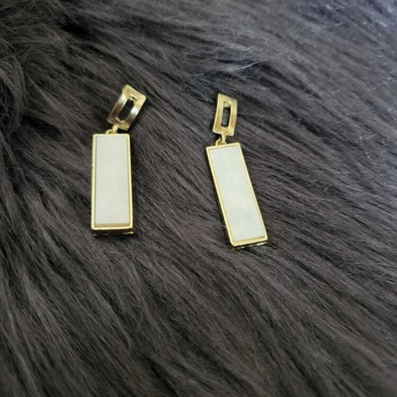 Geometric Rectangular White & Gold Drop Earrings | Minimalist Statement Jewelry - Picture 9 of 16